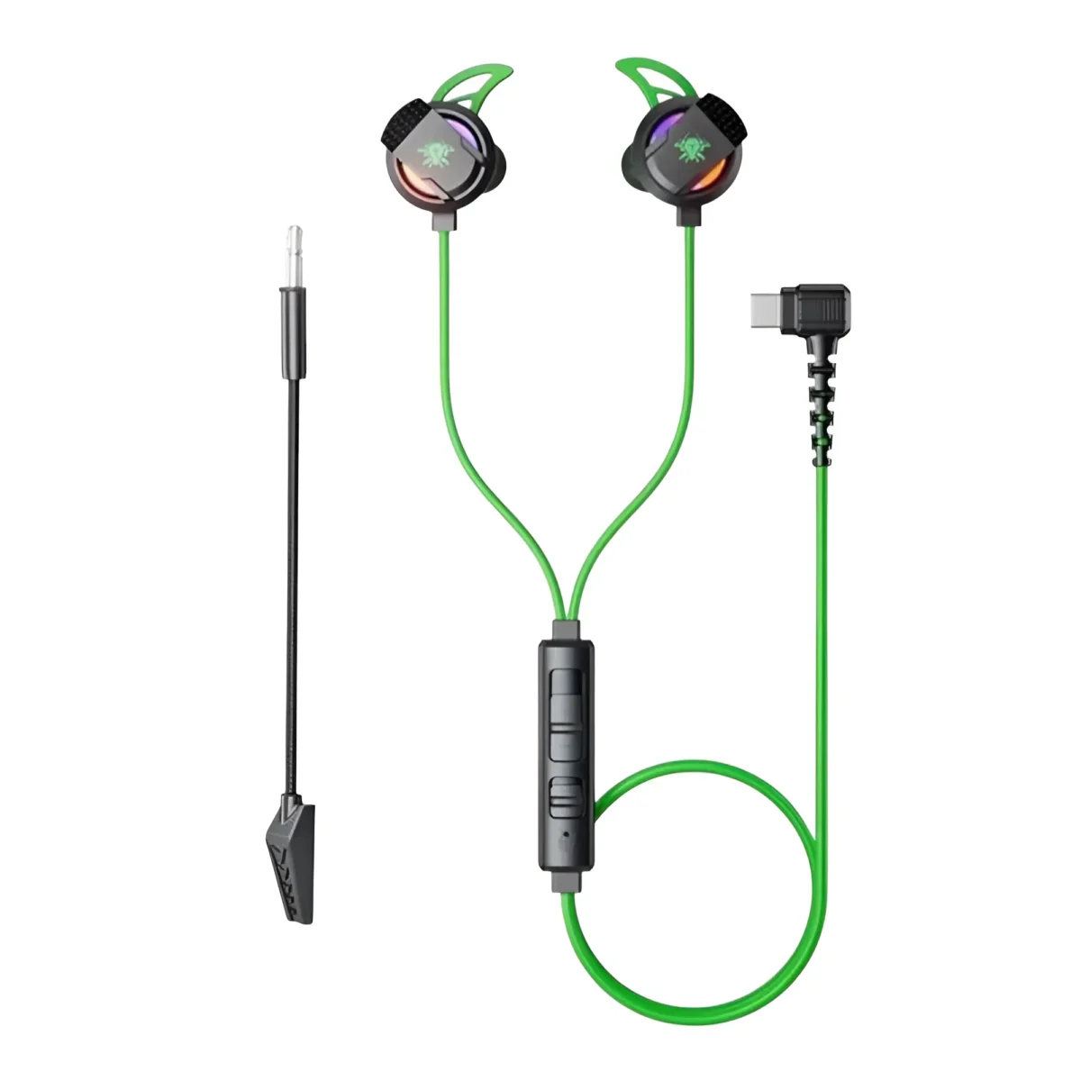Plextone RX3 Plus Type-C Gaming Earphone with Detachable Dual Mic – Green - Image 1